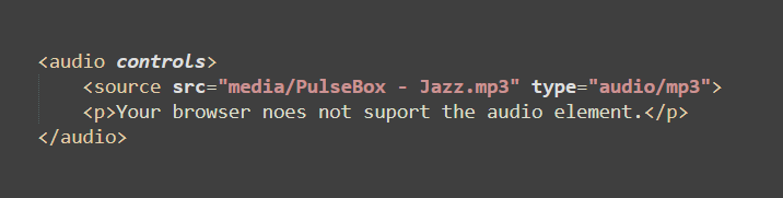 four unumbered lines of code for an audio element