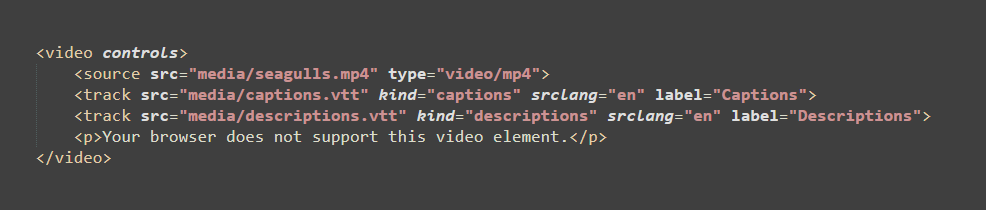 six unumbered lines of code for a video element